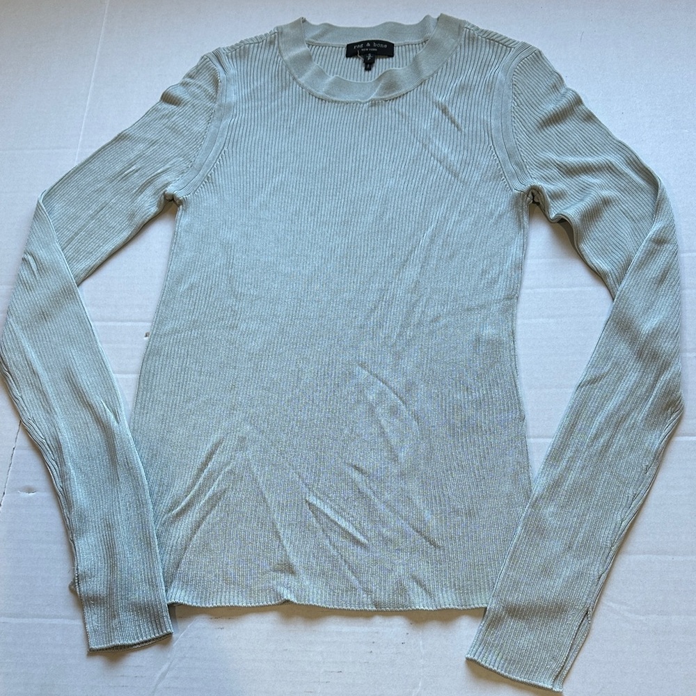 Rag and BoneLight blue  Ribbed Long Sleeve top